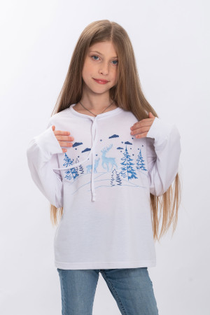 Вишитий світшот для дівчинки «Зимове свято» білого кольору з блакитним орнаментом