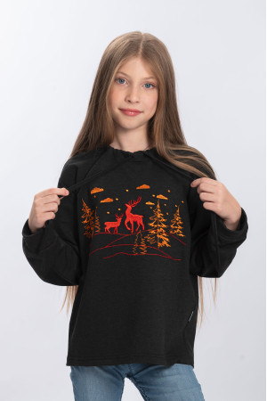 Вышитый свитшот для девочки «Зимний праздник» цвета темно-серый меланж