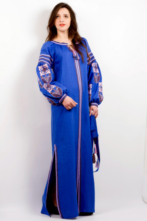 Платье «Цветочная фантазия» синего цвета, длинное