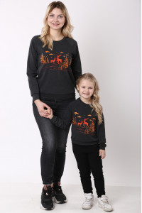 Комплект свитшотов для мамы и дочери «Зимний праздник» серого цвета