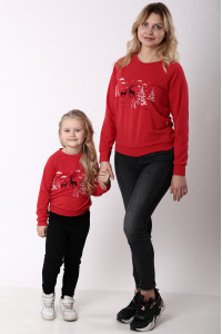 Комплект світшотів для мами та доньки «Зимове свято» червоного кольору