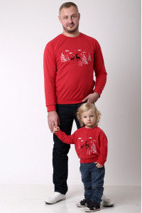 Комплект світшотів для тата та сина «Зимове свято» червоного кольору