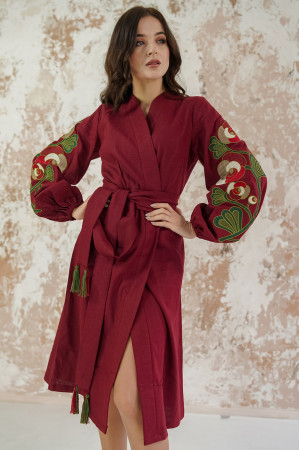 Платье-халат «Цветочная ветвь» цвета марсала