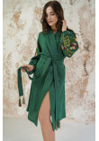 Платье-халат «Цветочная ветвь» зеленого цвета