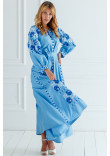 Вишита сукня «Чарівність» блакитного кольору з клинами