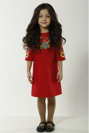 Сукня для дівчинки «Український букет» червоного кольору