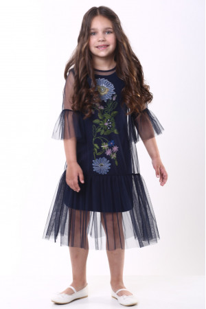 Платье для девочки «Цветочное» темно-синего цвета