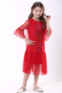 Платье для девочки «Цветочное» красного цвета