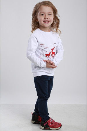 Свитшот для девочки «Зимний праздник» белого цвета с красным орнаментом