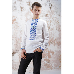 Men's embroidered shirt "Charm" in white with blue ornament