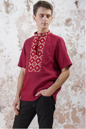 Чоловіча вишиванка «Мотиви геометрії» кольору бордо