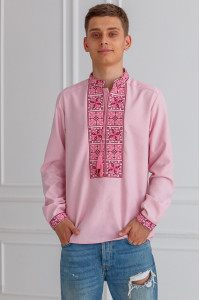 Мужская вышиванка «Феерия» розового цвета