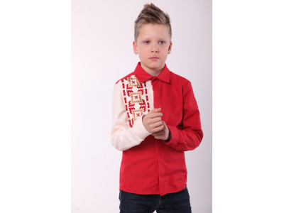 Вишиванка для хлопчика «Райдуга» червоного кольору