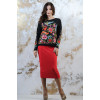 "Fairytale World" costume: black sweatshirt and red skirt