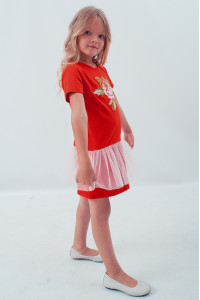 Платье для девочки «Улыбка розы» красного цвета с сеточкой