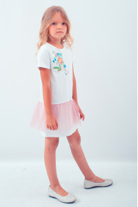 Платье для девочки «Весеннее» белого цвета с розовой сеточкой