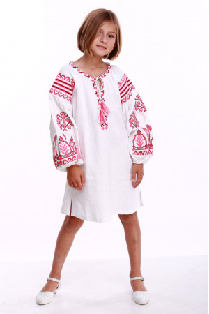 Сукня для дівчинки «Розкіш» біла з рожевим орнаментом