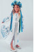 Сукня для дівчинки «Розкіш» біла з блакитним орнаментом, довга