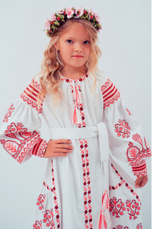 Платье для девочки «Роскошь» белое с розовым орнаментом, длинное