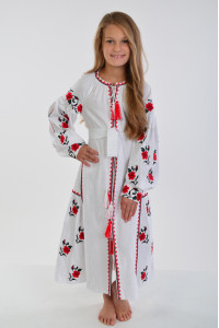 Платье для девочки «Украинская традиция» белого цвета длинное 