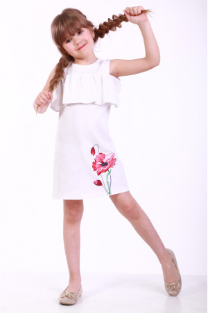 Платье для девочки «Мак полевой» белого цвета