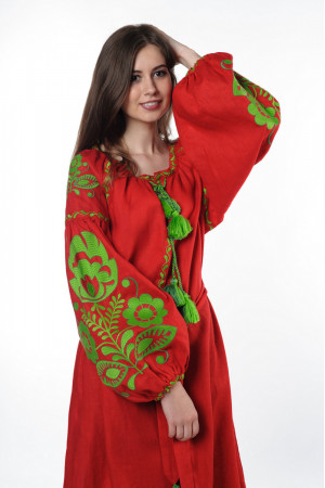 Платье «Бохо» с вышивкой зеленого цвета