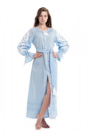 Платье «Ружа» голубого цвета с собранным рукавом