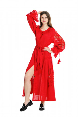 Платье «Чудо-цветок» красного цвета, длинное