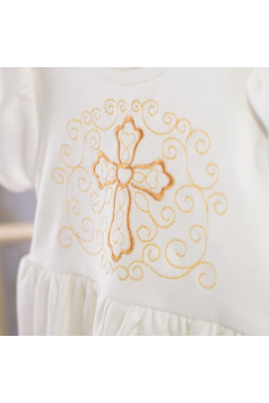 Костюм для хрещення дівчинки «Чарівний янгол» молочного кольору з коротким рукавом 