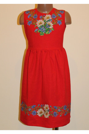 Платье для девочки «Ромашки и васильки» красное