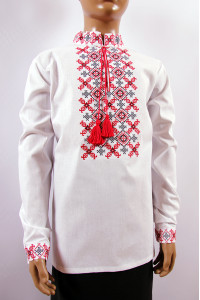 Вышиванка для мальчика «Явор» белого цвета с красным орнаментом