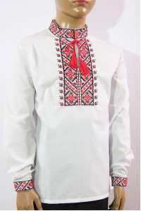 Вышиванка для мальчика «Чумацкий путь» белого цвета с красно-черным орнаментом