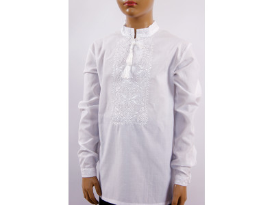 Вишиванка для хлопчика «Володар» білого кольору з білим орнаментом