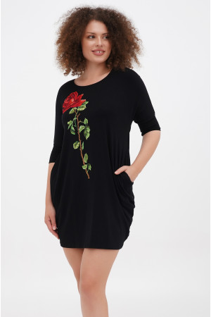 Вышитое платье «Роза» черного цвета
