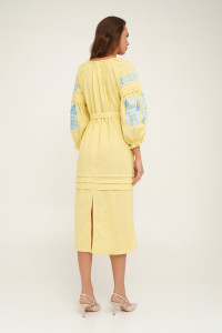 Вишита сукня «Жоржина» жовтого кольору з блакитним орнаментом