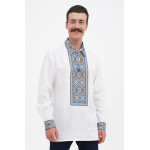 Мужская вышиванка «Колосок» белого цвета с синим орнаментом