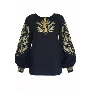 Embroidered shirt "Golden Field" in black