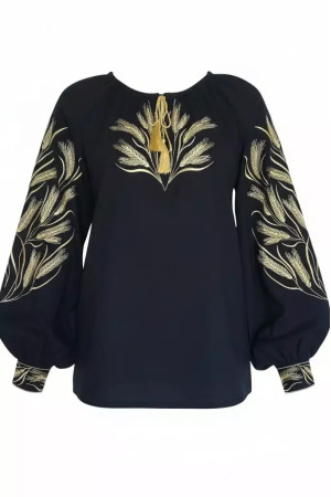 Embroidered shirt "Golden Field" in black