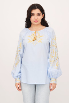 Embroidered shirt "Golden Field" in light blue color