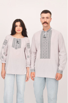 Family set of embroidered shirts "Elegance-LS" in gray color
