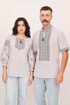 Family set of embroidered shirts "Elegance-CS" in gray