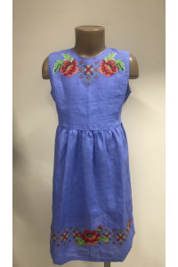 Платье для девочки «Яркие маки» голубого цвета