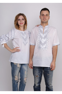 Set of embroidered clothes for women and men 