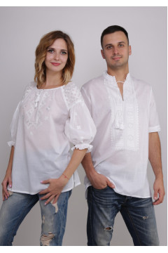 Set of embroidered clothes for women and men 