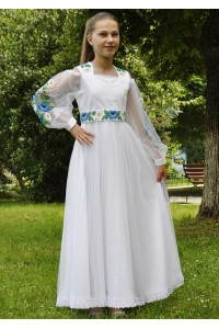 Платье для девочки «Голубые маки» белого цвета