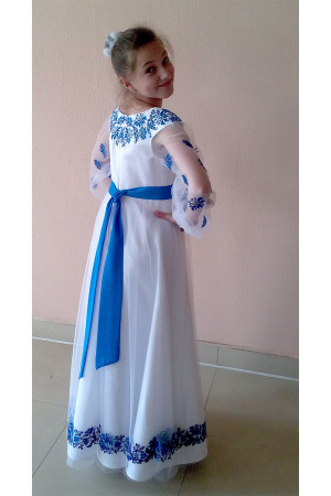 Платье для девочки «Васильки» белого цвета с длинными рукавами