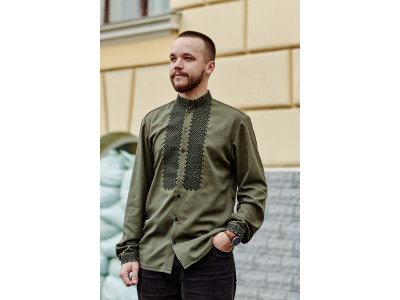Чоловіча вишиванка «Степан» оливкового кольору