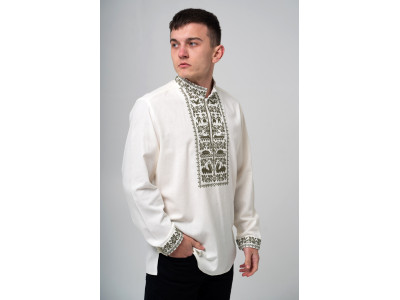 Чоловіча вишиванка «Єдність» молочного кольору з хакі