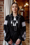 Embroidered shirt "Unconquered" in black with white ornament