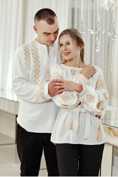 Set of paired embroidered shirts "Orysya and Glib" beige